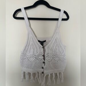 Forever 21 White Crochet Button-Up Crop Top